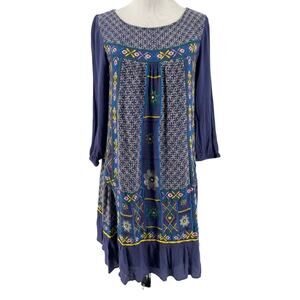 Akemi‎ + Kin Anthropologie Blue Embroidered Boho Floral Tunic Dress Size 4